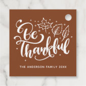 Étiquettes Cadeau Thanksgiving Be Thanksgiving Script Harvest Brown (Dos)