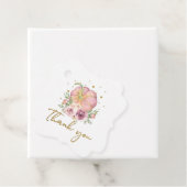 Étiquettes Cadeau Thanksgiving Citrouille Merci d'or rose (En situation)