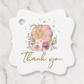 Étiquettes Cadeau Thanksgiving Citrouille Merci d'or rose (Devant)