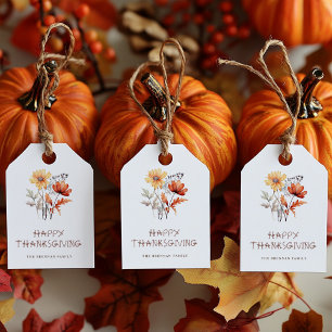 Étiquettes-cadeau Thanksgiving Elegant Automne Floral Fleur sauvage