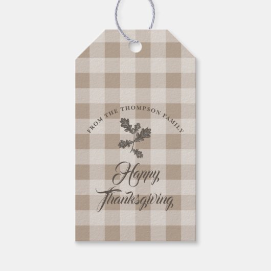Étiquettes-cadeau Thanksgiving Fall Folid Feuilles Brown Plaid (Devant)