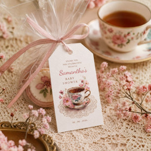 Étiquettes-cadeau Thé à l'heure florale vintage tasse à thé baby sh
