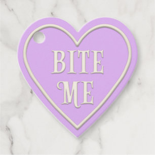 Étiquettes Cadeau Thé Party Pastel Violet Cœur "Mords Moi"