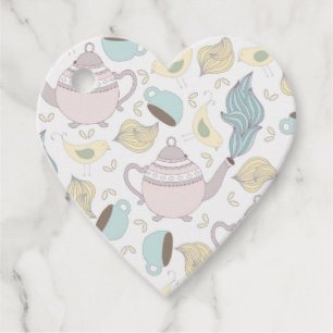 Étiquettes Cadeau Théière Oiseau Jaune Vintage Tasse Pastel Heure du