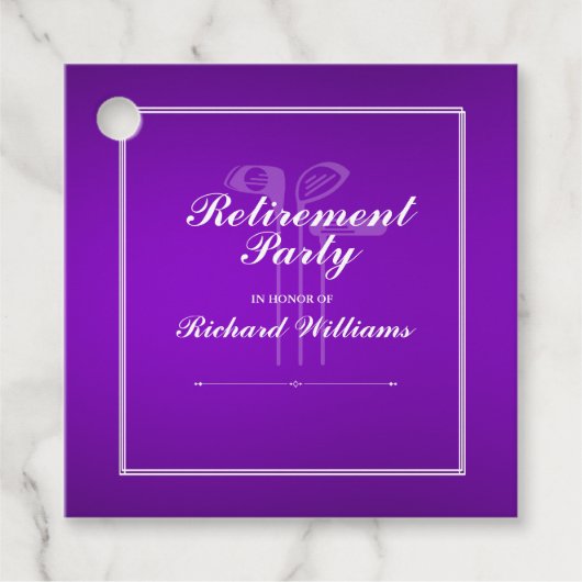 Étiquettes Cadeau Thème classique de golf de retraite violet blanc (Devant)