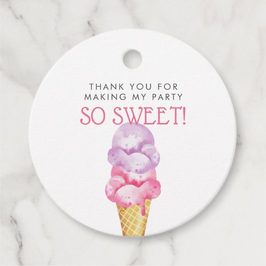 Étiquettes Cadeau Thème Crème de glace rose fête d'anniversaire (Devant)