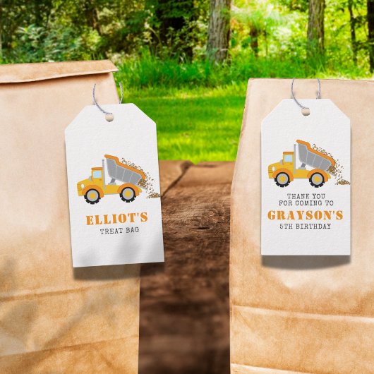 Étiquettes-cadeau Thème de construction de camion pour enfants Merci