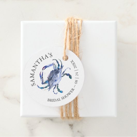 Étiquettes Cadeau Thème de douche de mariage sur la plage Crabe (En situation)