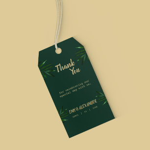 Étiquettes-cadeau Thème de Mariage d'or vert riche
