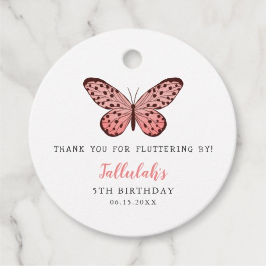 Étiquettes Cadeau Thème de papillon rose mignon fête d'anniversaire (Devant)
