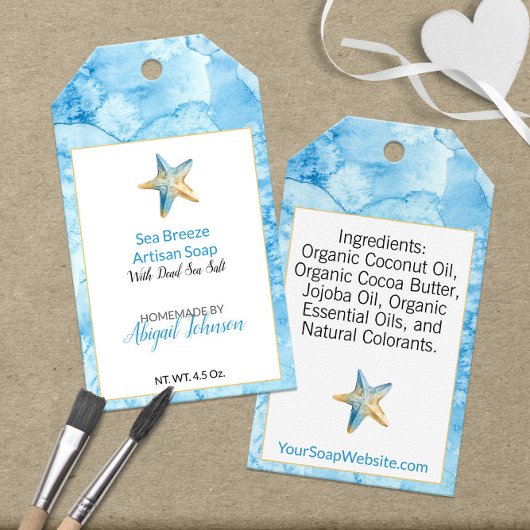 Étiquettes-cadeau 🌊 Thème de savon de plage à l'aquarelle bleue Éto