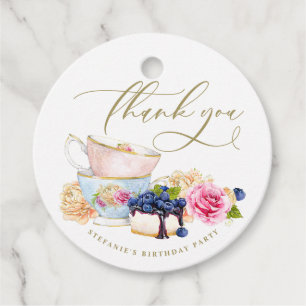 Étiquettes Cadeau Thème de tasse à thé florale vintage aquarelle pou