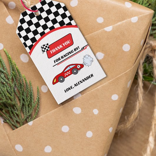 Étiquettes-cadeau Thème de voiture de course rétro rouge rapide pour