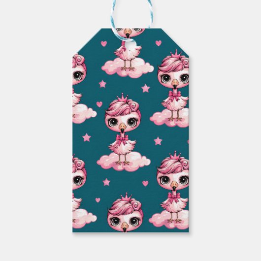Étiquettes-cadeau Thème Flamant Rose Fille (Devant)