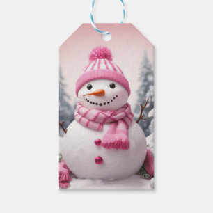 Étiquettes-cadeau Thème rose personnalisé Noël Snowman