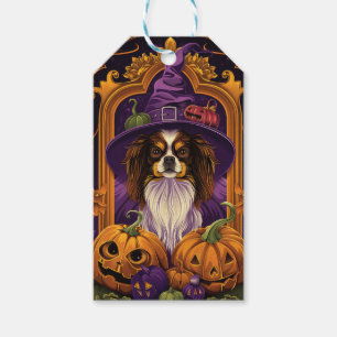 Étiquettes-cadeau Tibétain Épagneul Chien Sorcière Halloween Citroui