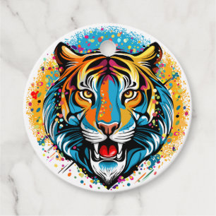 Étiquettes Cadeau Tiger Tiger Tête arc-en-ciel teintures