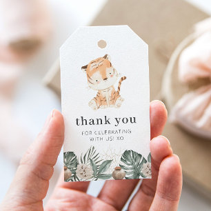 Étiquettes-cadeau Tiger vert Floral Anniversaire