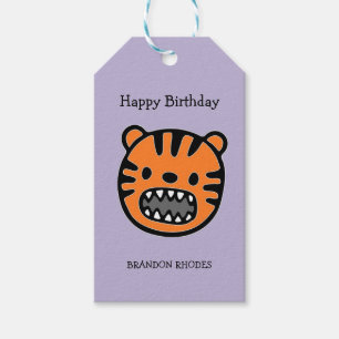 Étiquettes-cadeau Tigre brun mignon visage violet