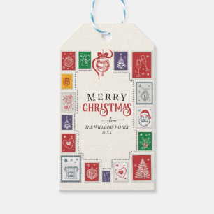Étiquettes-cadeau Timbres rétro Whimsical Doodles de Noël
