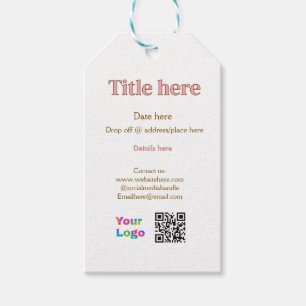 Étiquettes-cadeau titre scanner QR contact logo ici lieu date entrep
