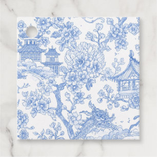 Étiquettes Cadeau Toile de chinoiserie bleue Dragon Fleur de cerisie