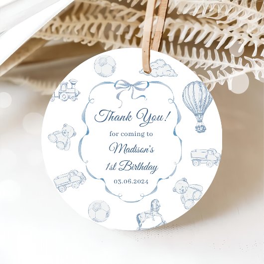 Étiquettes Cadeau Toile De Jouy Blue Bow Anniversaire