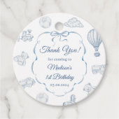 Étiquettes Cadeau Toile De Jouy Blue Bow Anniversaire (Devant)