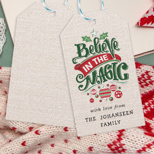 Étiquettes-cadeau Toile de jute fausse rustique Croyez à la magie de