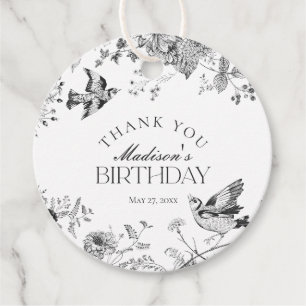Étiquettes Cadeau Toile Noire De Jouy Vintage Floral Anniversaire