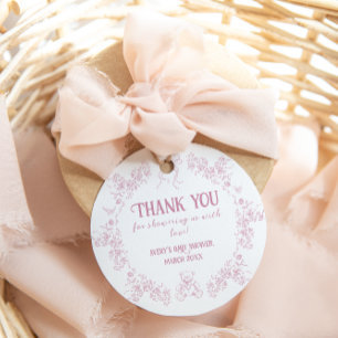 Étiquettes Cadeau Toile rose Floral Bow Teddy Baby shower Ours