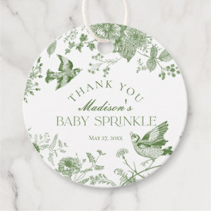 Étiquettes Cadeau Toile verte Vintage Floral Baby Sprinkle Favoriser