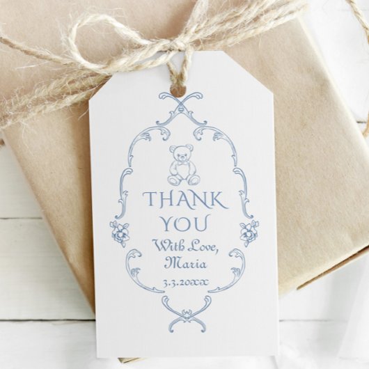 Étiquettes-cadeau Toile Vintage teddy bear baby shower thank you