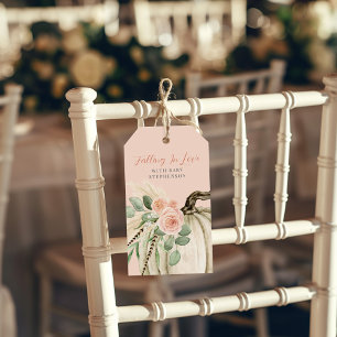Étiquettes-cadeau Tomber dans l'amour Baby shower Citrouille rose fl
