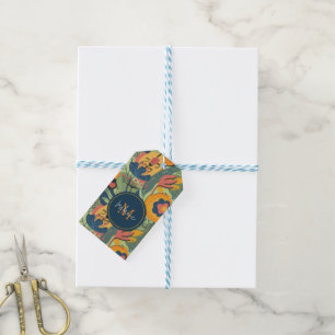 Étiquettes-cadeau Tons Terre fleurs abstraites motif, monogramme