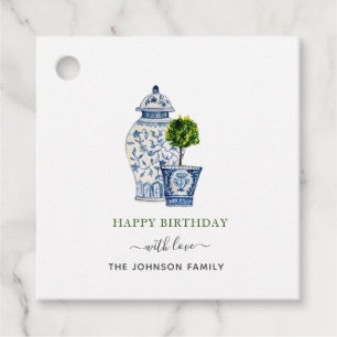 Étiquettes Cadeau Topiaires et pot à gingembre aquarelle Joyeux Anni