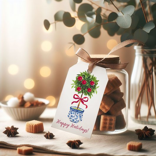 Étiquettes-cadeau Topiary Holiday de Chinoiserie personnalisée,