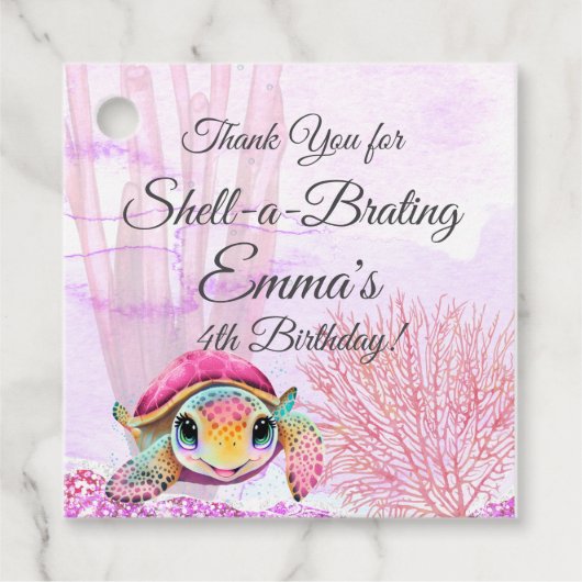 Étiquettes Cadeau Tortue 4e anniversaire, sous la mer (Devant)