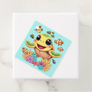 Étiquettes Cadeau Tortue de mer Bébé heureux et mignonne personnage