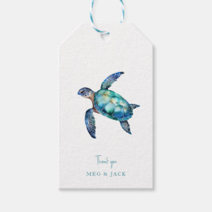 Étiquettes-cadeau Tortue de mer tropicale Noms personnalisés Mariage