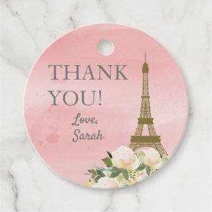 Étiquettes Cadeau Tour Eiffel rose et or Merci