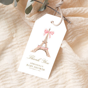 Étiquettes-cadeau Tour Eiffel rose noeud bébé remerciement pour Baby