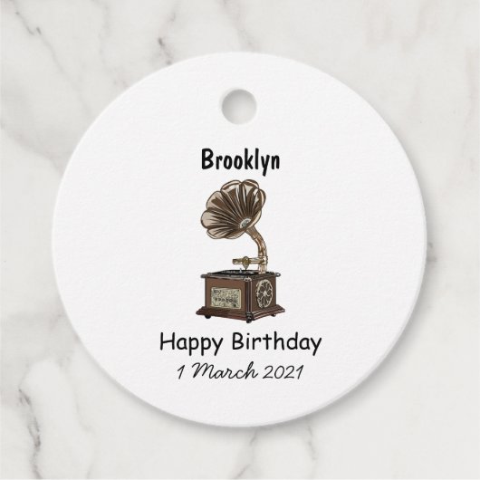 Étiquettes Cadeau Tourne-disque dessin animé (Devant)