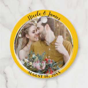 Étiquettes Cadeau Tournesol Jaune minimal Mariage photo ronde