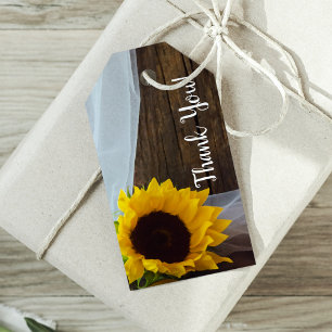 Étiquettes-cadeau Tournesol jaune rustique et Mariage en bois de gra