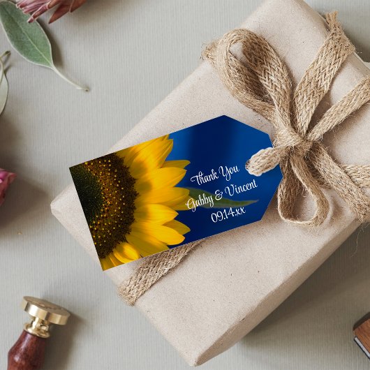 Étiquettes-cadeau Tournesol sur Merci Mariage bleu Favoriser les éti