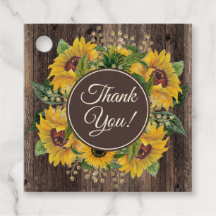 Étiquettes Cadeau Tournesols jaunes Bois rustique Merci