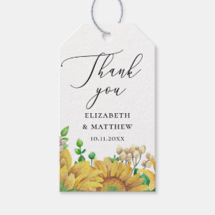 Étiquettes-cadeau Tournesols. Merci de mariage floral jaune rustique