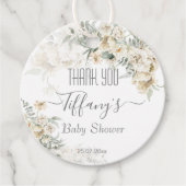 Étiquettes Cadeau Tout blanc baby shower argent blanc blanc fleuri g (Devant)