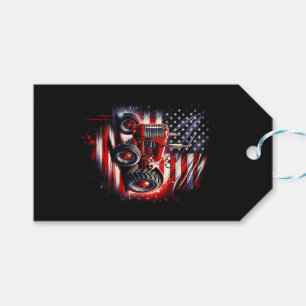 Étiquettes-cadeau Tracteur patriotique 4 juillet Drapeau américain F